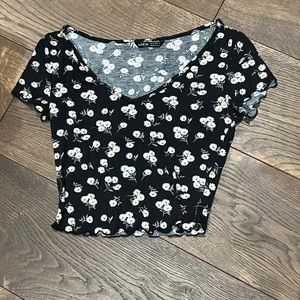 SHEIN black flower print crop top
